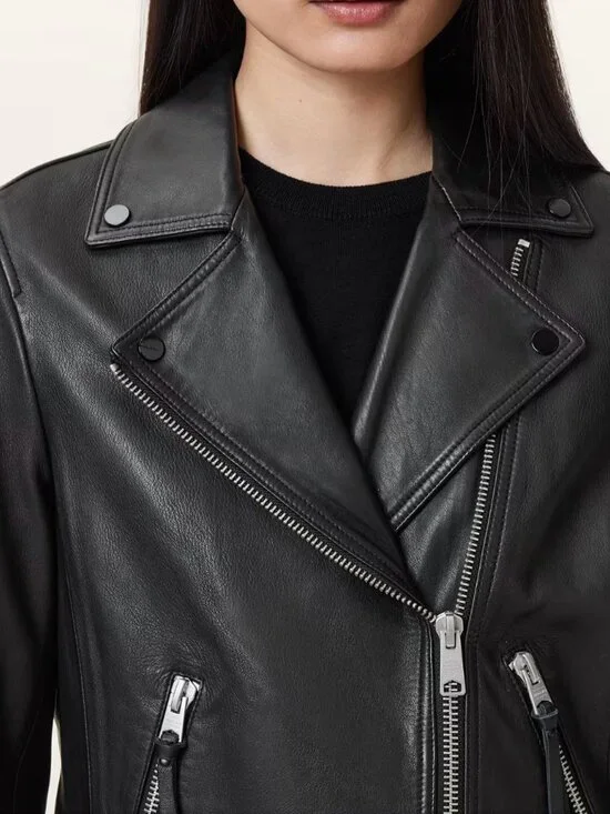 AllSaints Dalby Slim Fit Leather Biker Jacket Classic Jacket US 8 - Picture 6 of 13